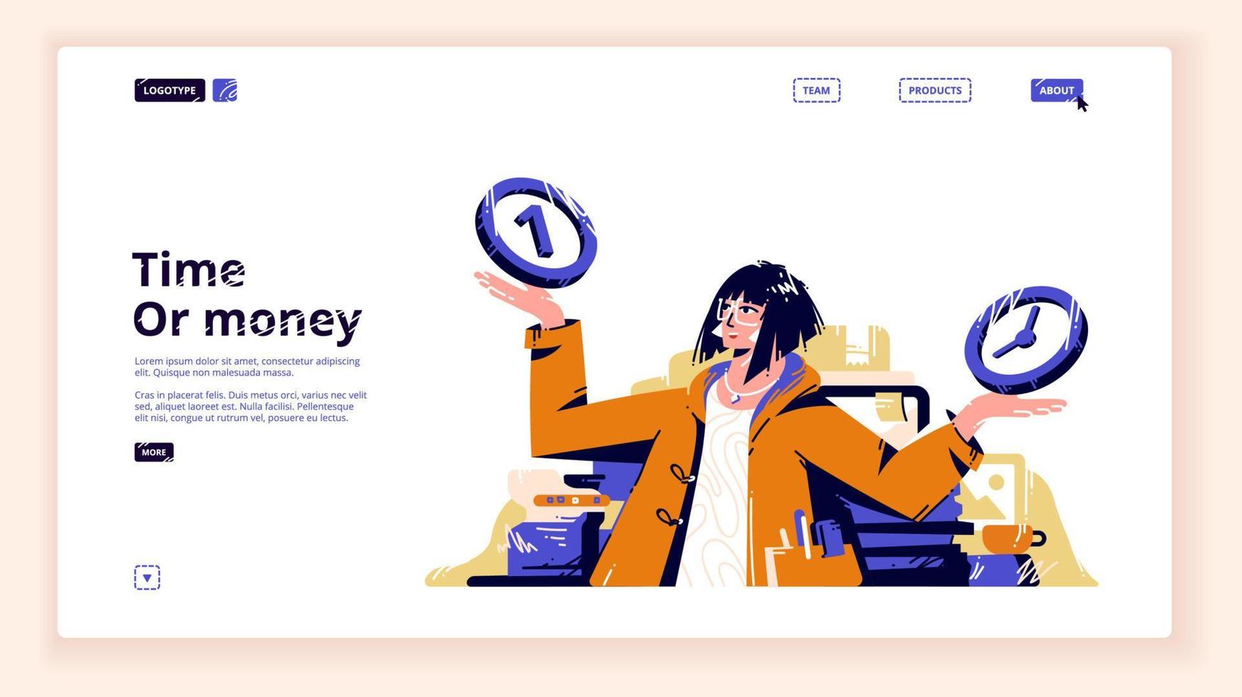 Vector banner of comparison time and money