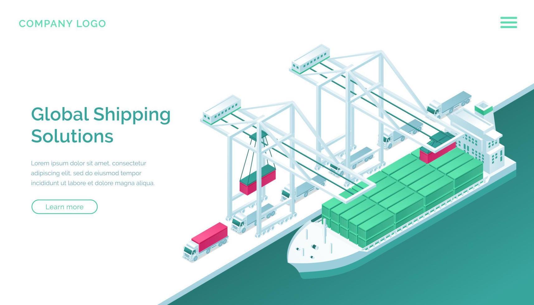 Global shipping solutions isometric landing page vector