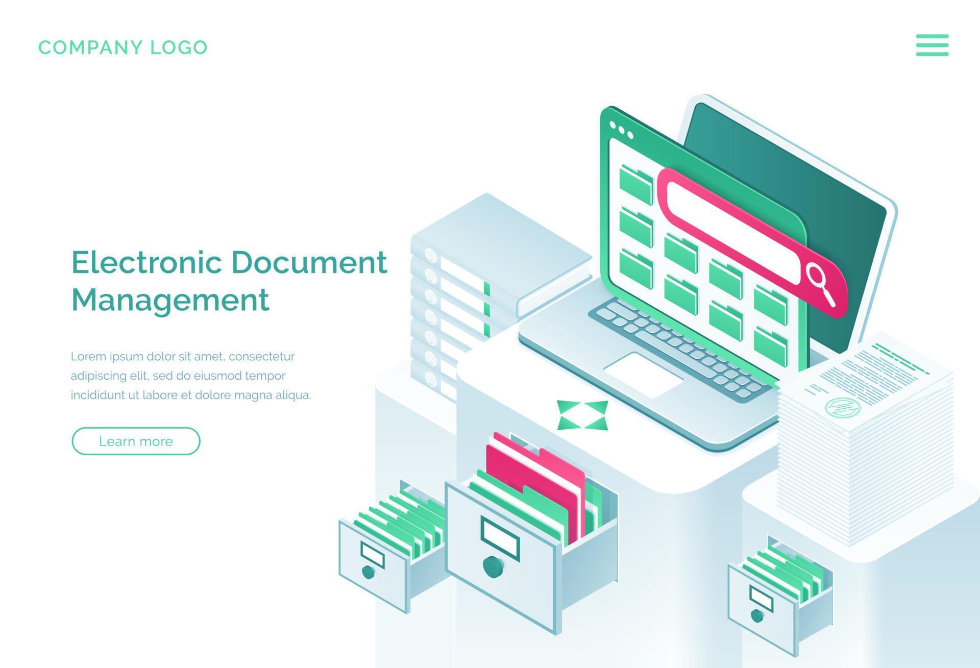 Electronic documents management isometric landing 15117550 Vector Art ...