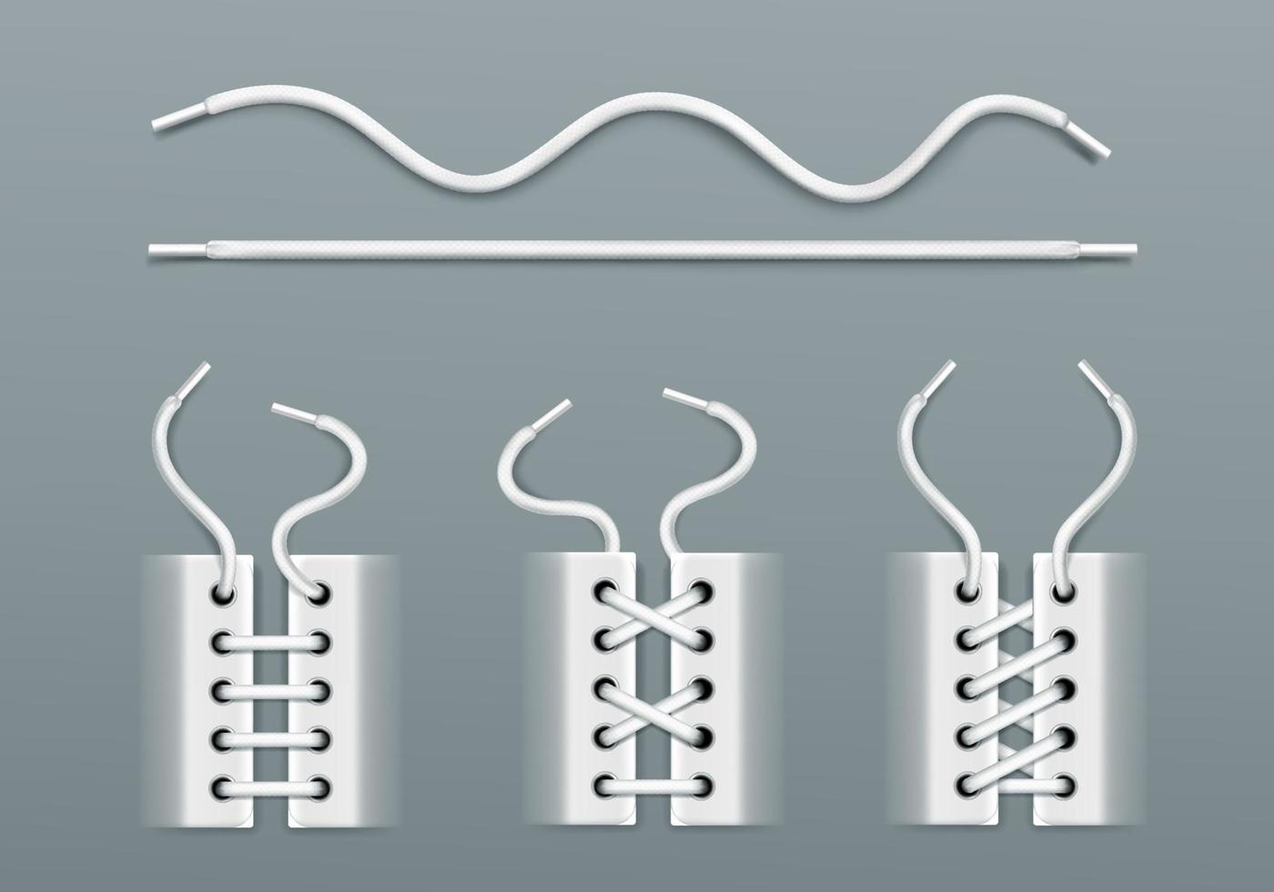 White shoelaces, lacing by ropes in sneakers vector