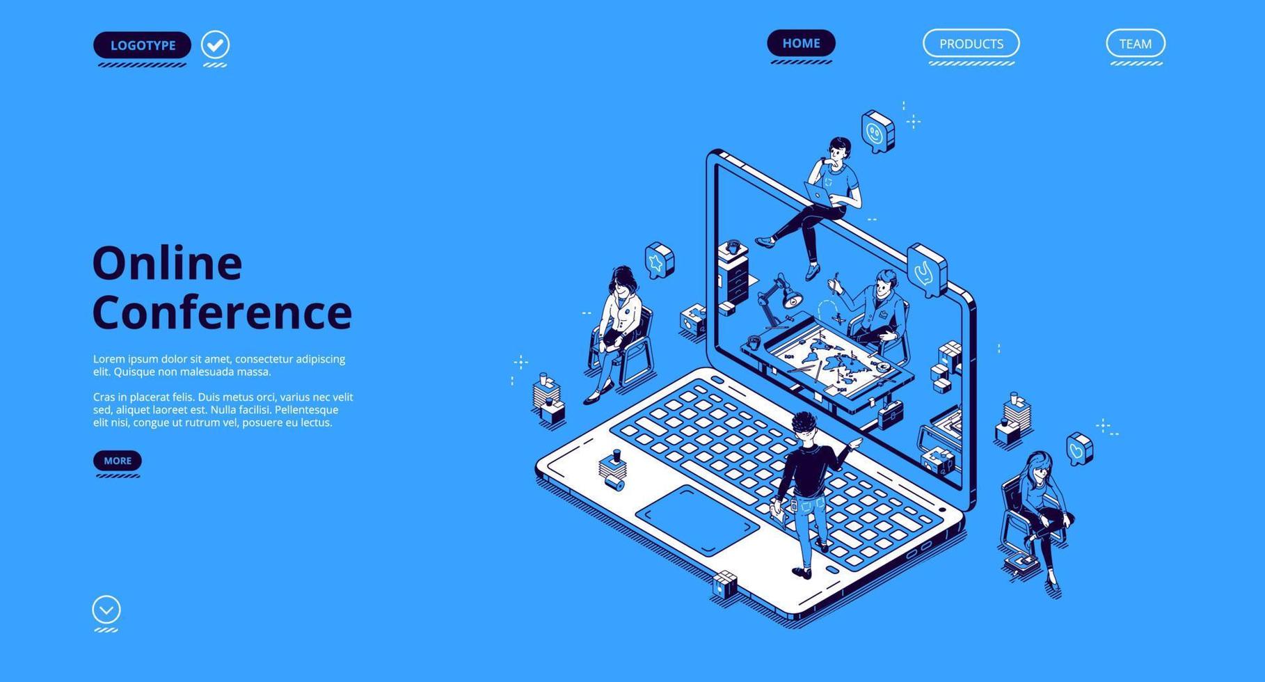 Online conference isometric landing page or banner vector