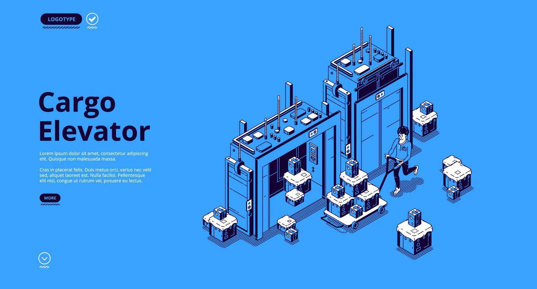 Cargo elevator or lift isometric landing page vector