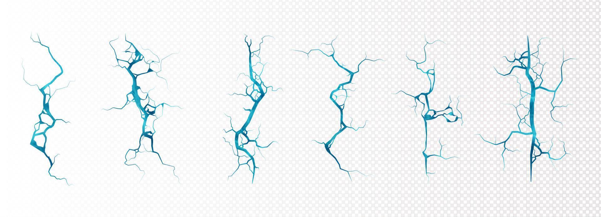 Ground cracks with frozen water inside top view vector