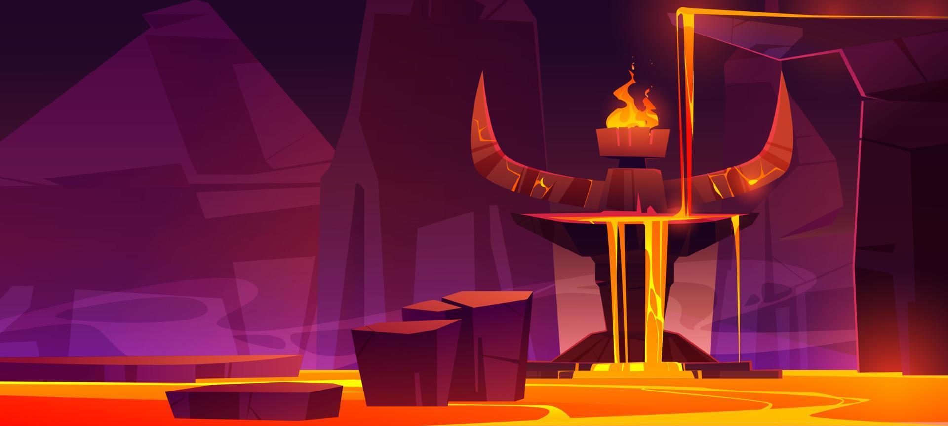 Road to hell, infernal hot cave with lava flow vector