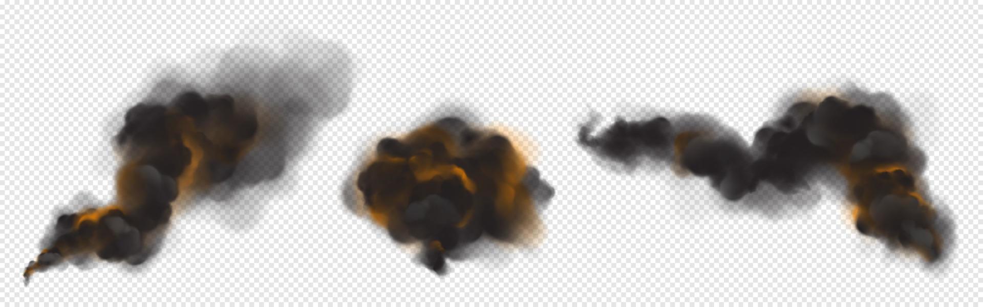 Clouds of black smoke with backlight from fire vector