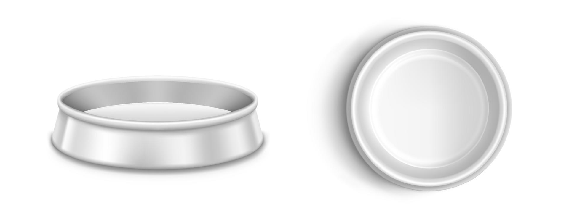 Metal pet bowl, plate with water for dog or cat vector