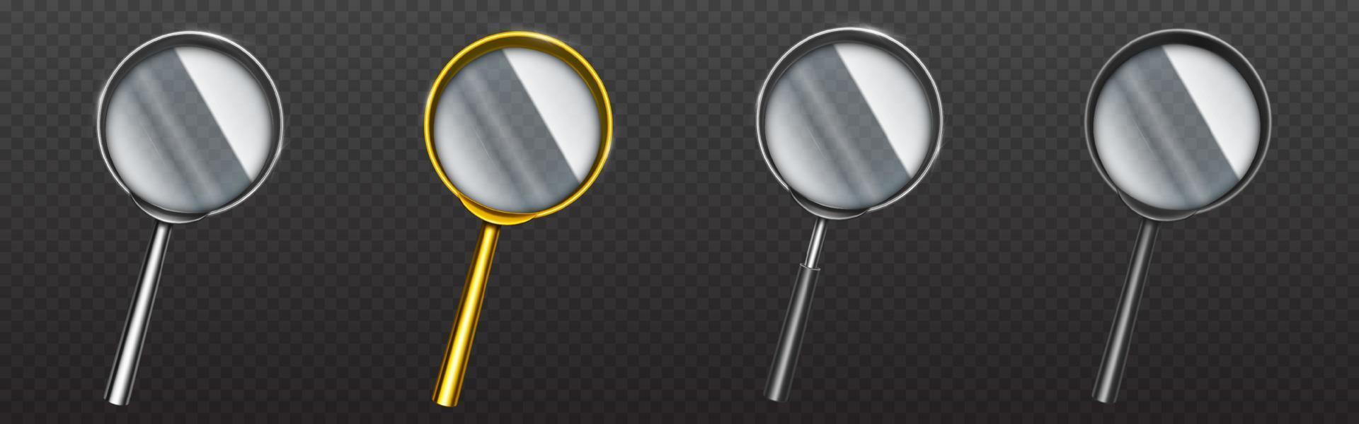 Magnifying glass in gold or silver rim and handle vector