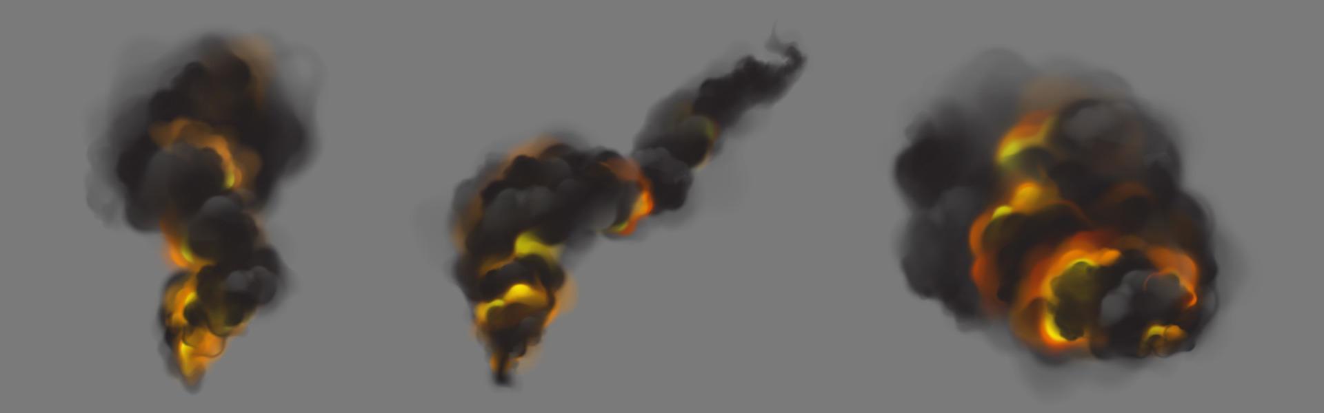 Black smoke clouds from burning fire vector