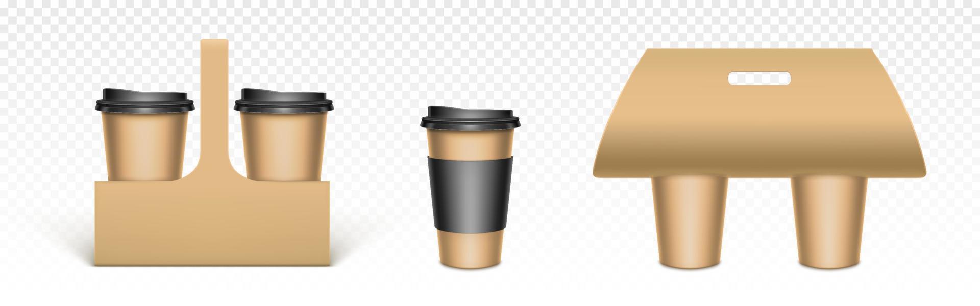 Coffee cups in kraft paper holders vector