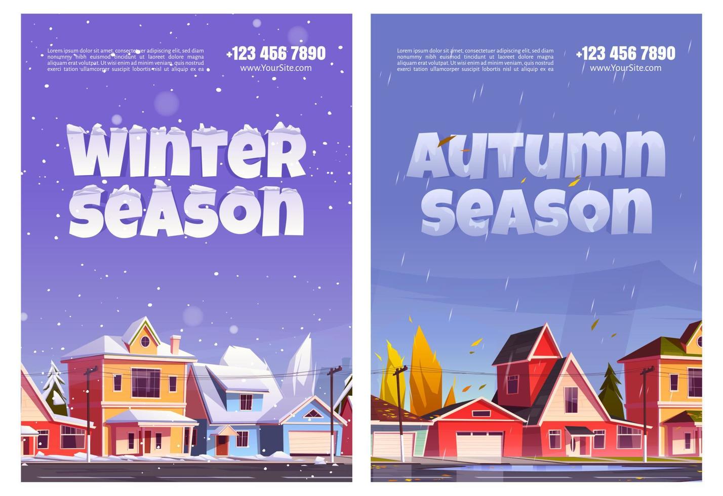 Autumn and winter seasons posters vector