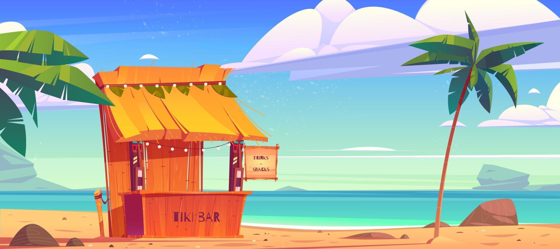 Tiki bar with tribal masks on summer beach vector