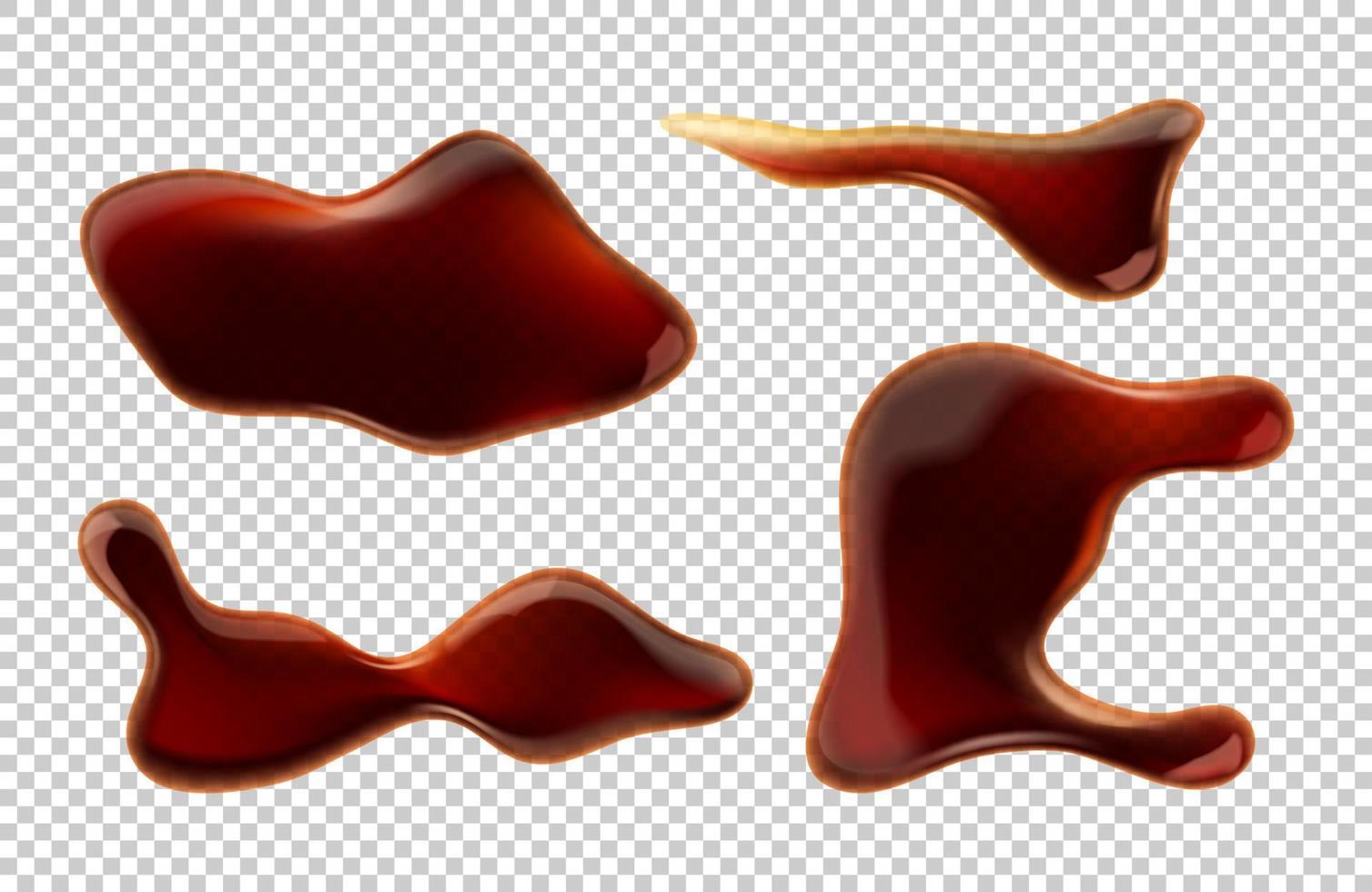 Spill soy sauce or cola puddle brown liquid drops vector