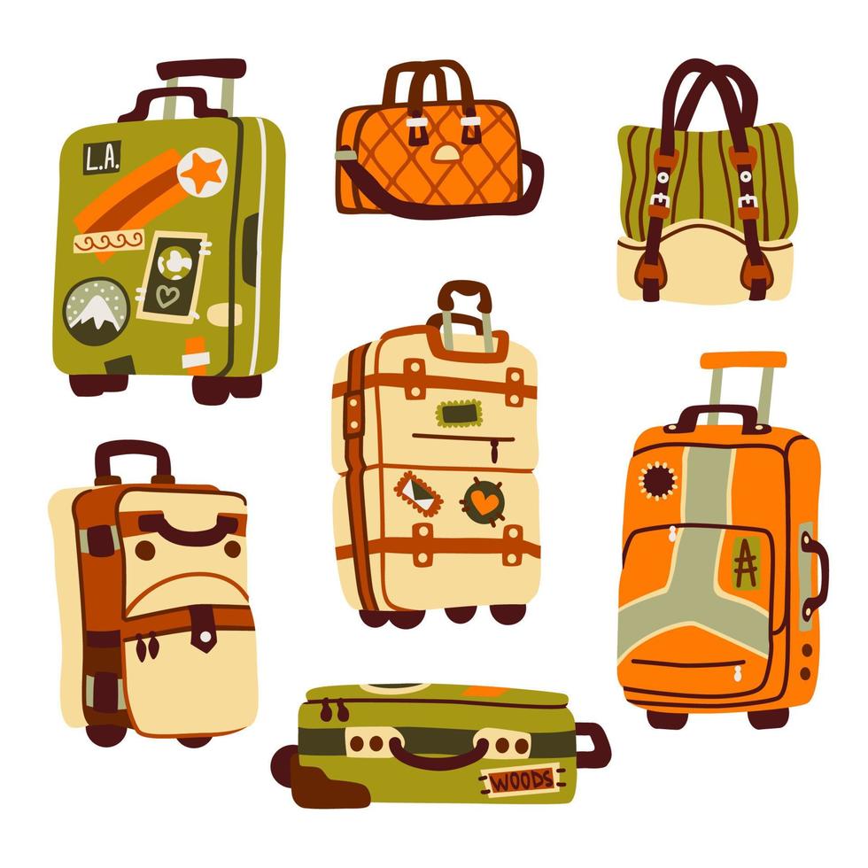 Luggage bags, suitcases and backpack for journey vector