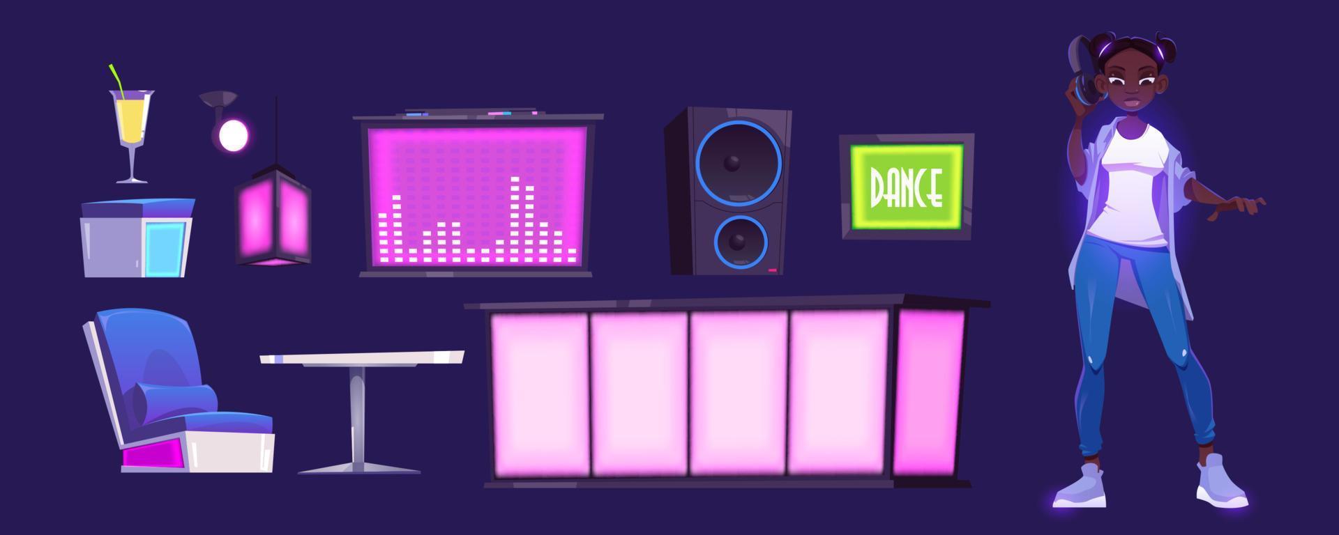 Nightclub with bar, dj console and dance floor vector