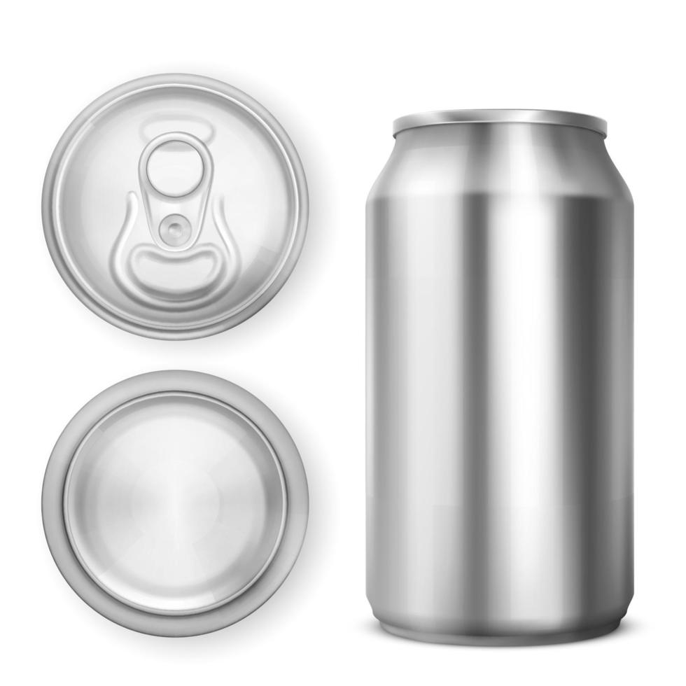 Aluminium can for soda or beer in different views vector