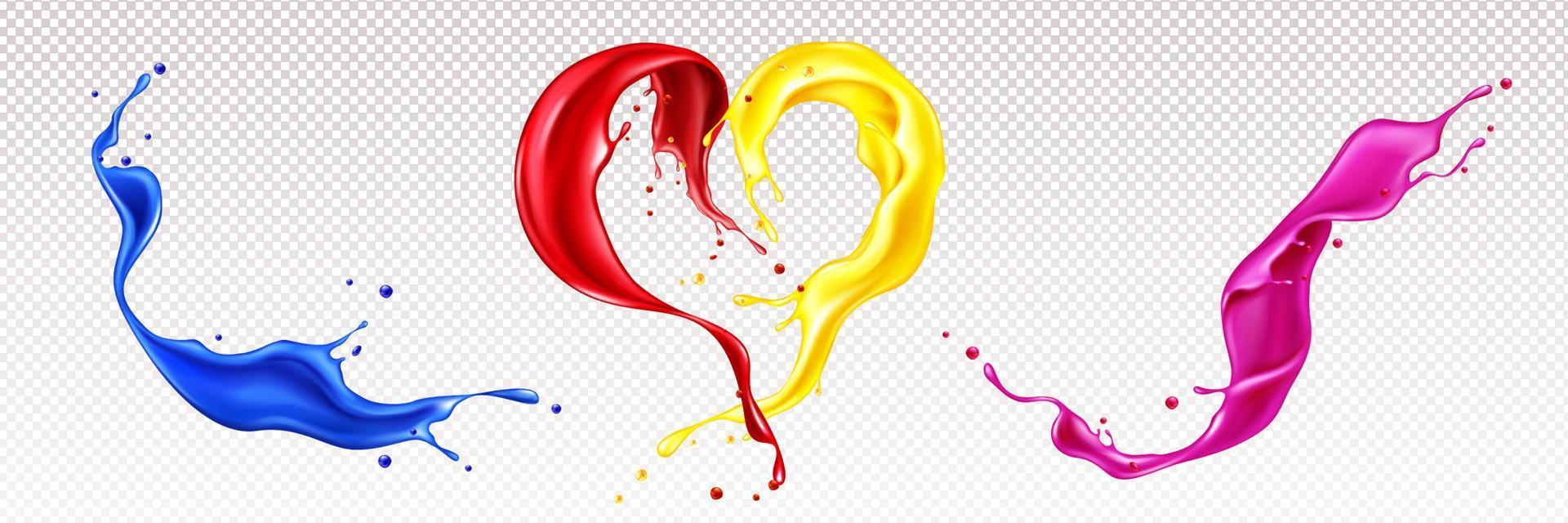 Splashes of liquid paints in heart shape vector