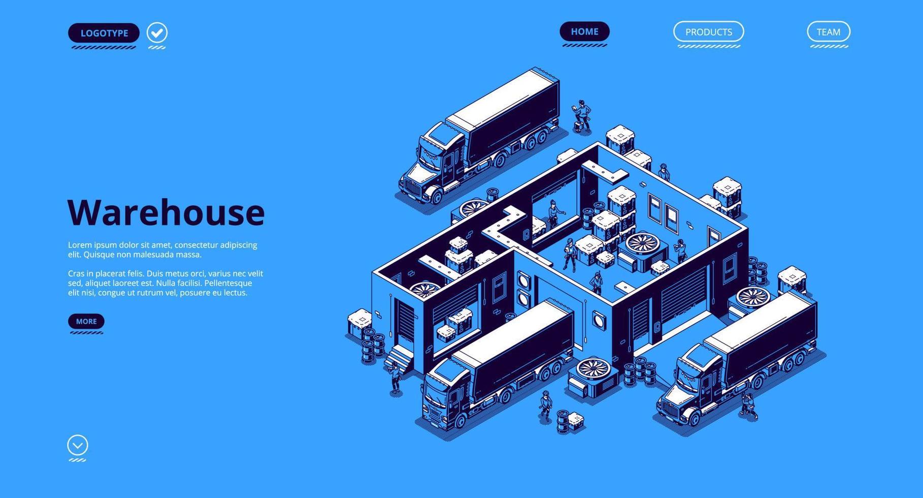 Warehouse logistics isometric landing page, banner vector