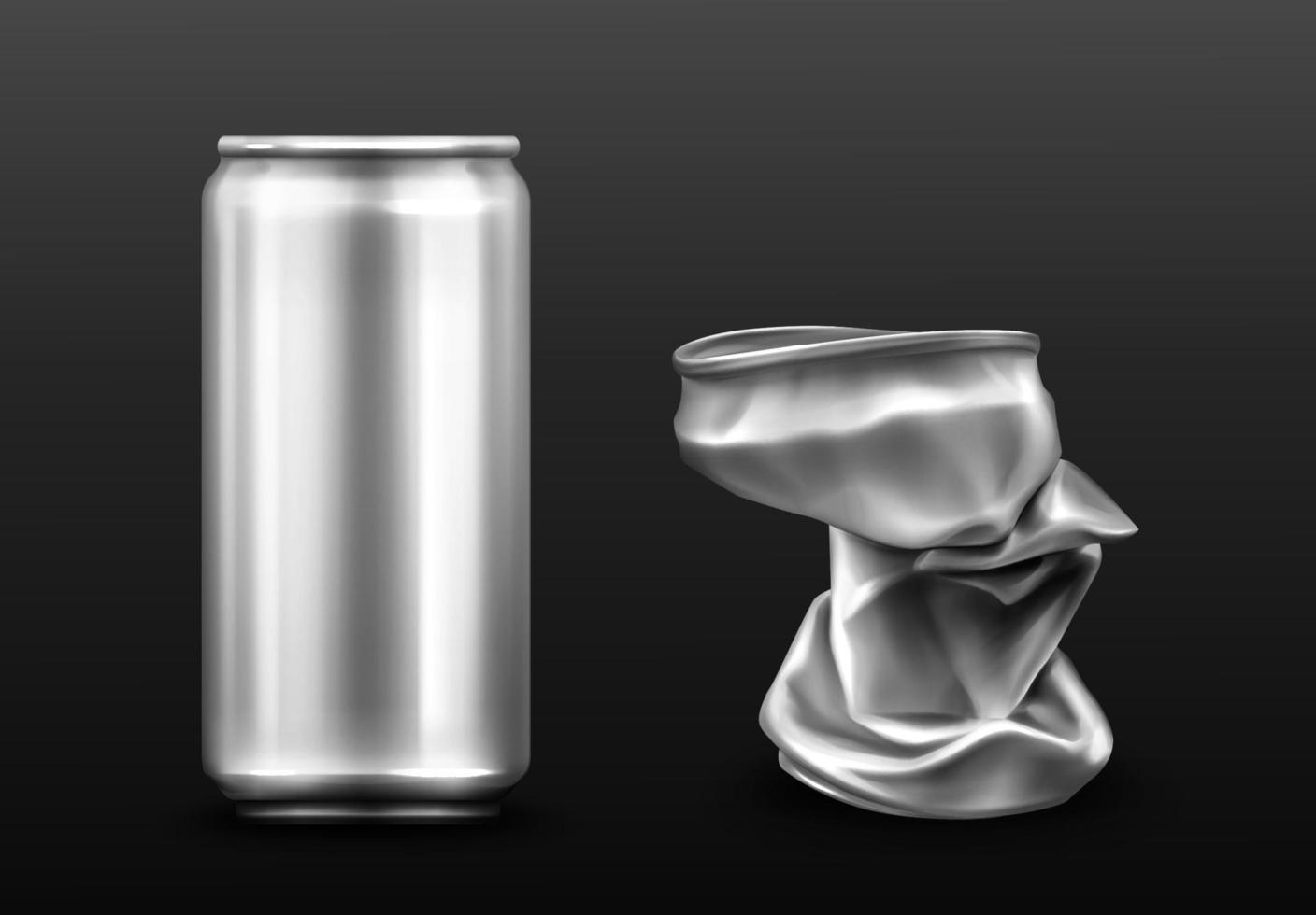 Crumpled aluminium can, metal trash for recycle vector