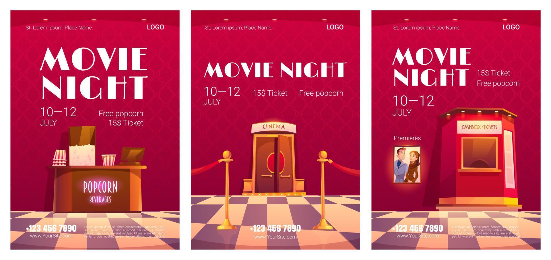 carteles de noche de cine con interior de cine vector