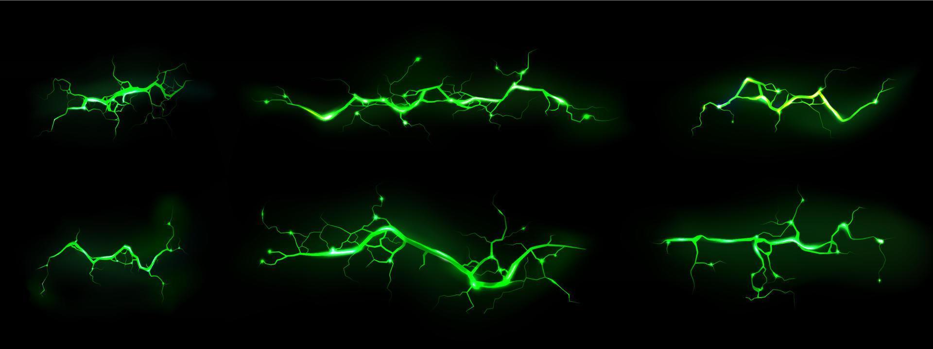 Lightnings, green thunderbolt strikes vector