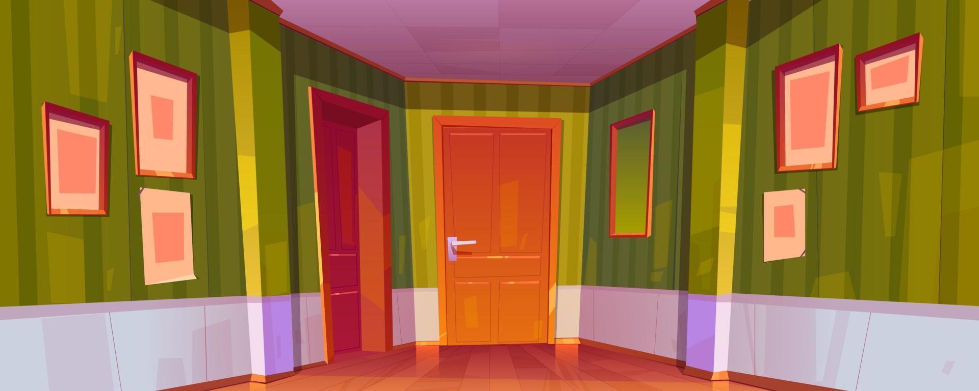 Home corridor interior with closed doors to rooms vector