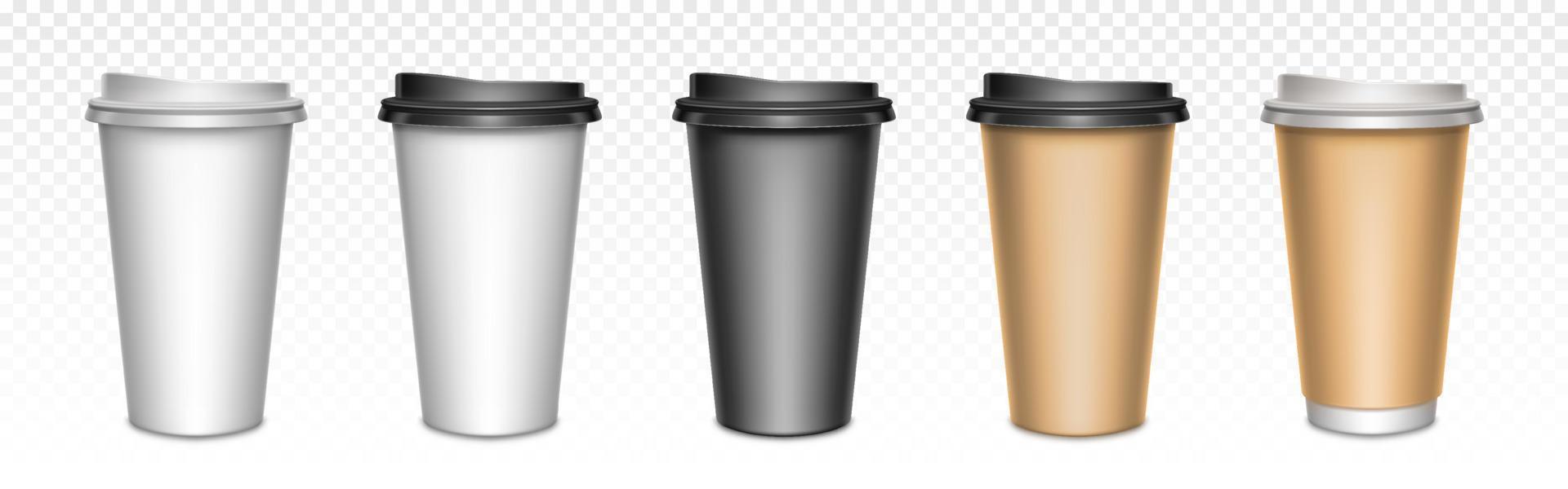 Coffee cups with closed lids, packaging mockup vector