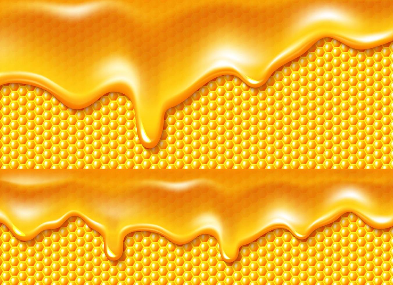 Honey dripping at bee honeycombs background 3d vector