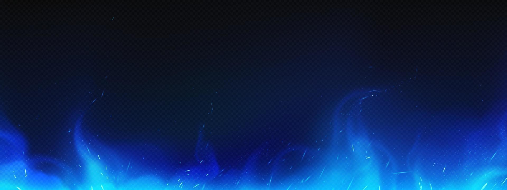 Realistic blue fire border, burning flame clipart vector
