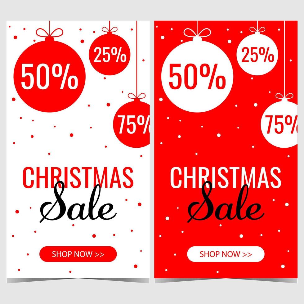 Christmas sale and discount banner. Vector poster for Christmas sale promotion and announcement during December shopping season and winter holidays. Ready to print illustration in flat style.