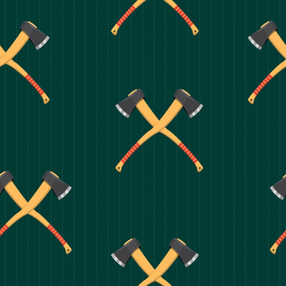 Crossed axe icon seamless pattern on green background. Colorful vector Illustration.