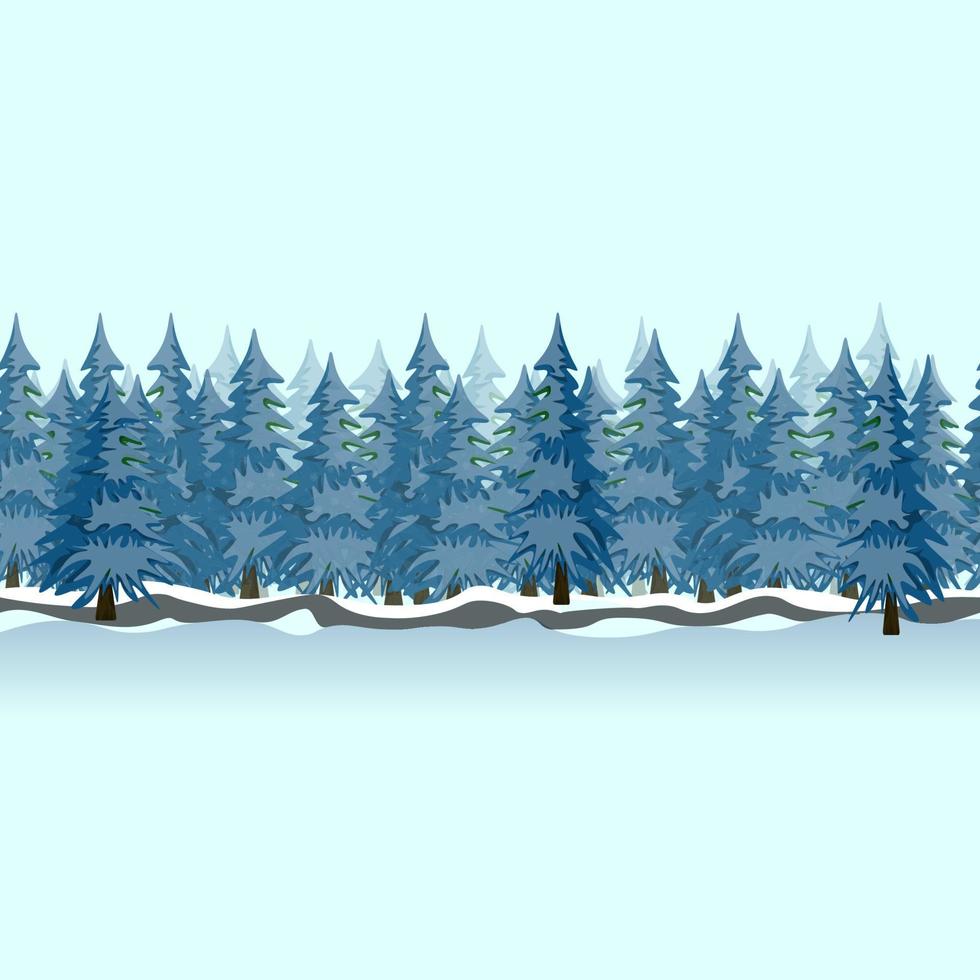 Snow-covered forest. Cute winter repeating landscape. Colorful vector Illustration.