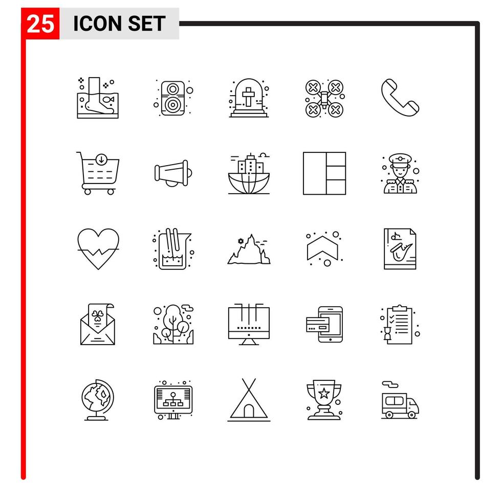 Group of 25 Modern Lines Set for call drone camera speaker camera tomb Editable Vector Design Elements
