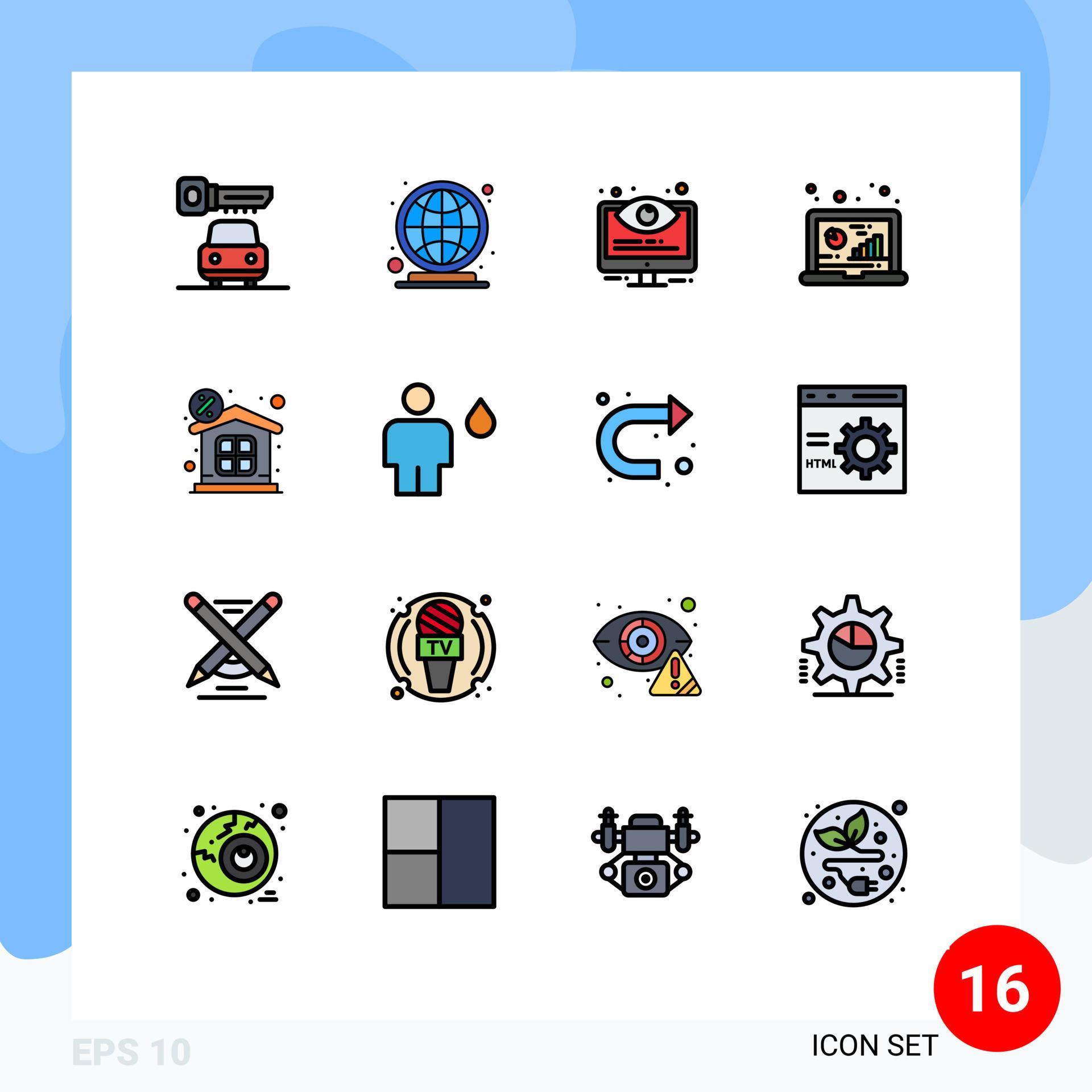 16 Thematic Vector Flat Color Filled Lines and Editable Symbols of