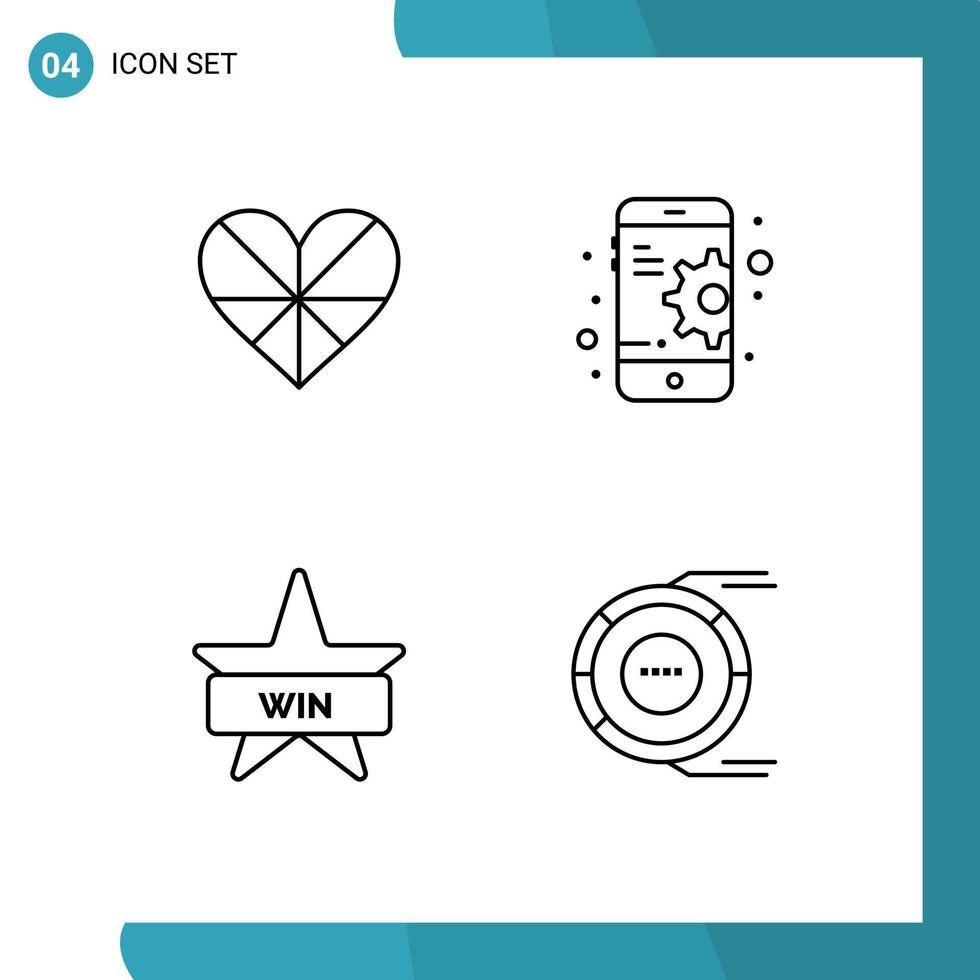 Line Pack of 4 Universal Symbols of heart badges favorite gear win Editable Vector Design Elements