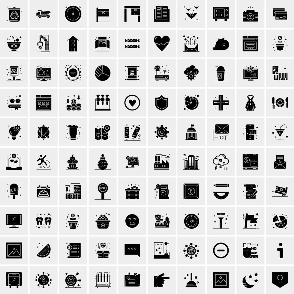 100 Business Icon Solid Glyph Vector Illustration