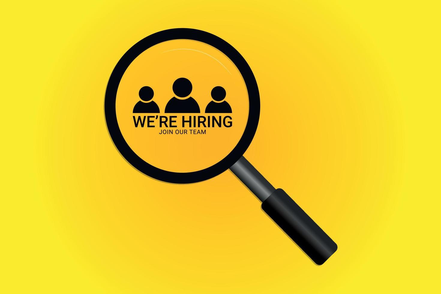 We are hring poster with magnifying glass open job vacancy background for social media post vector