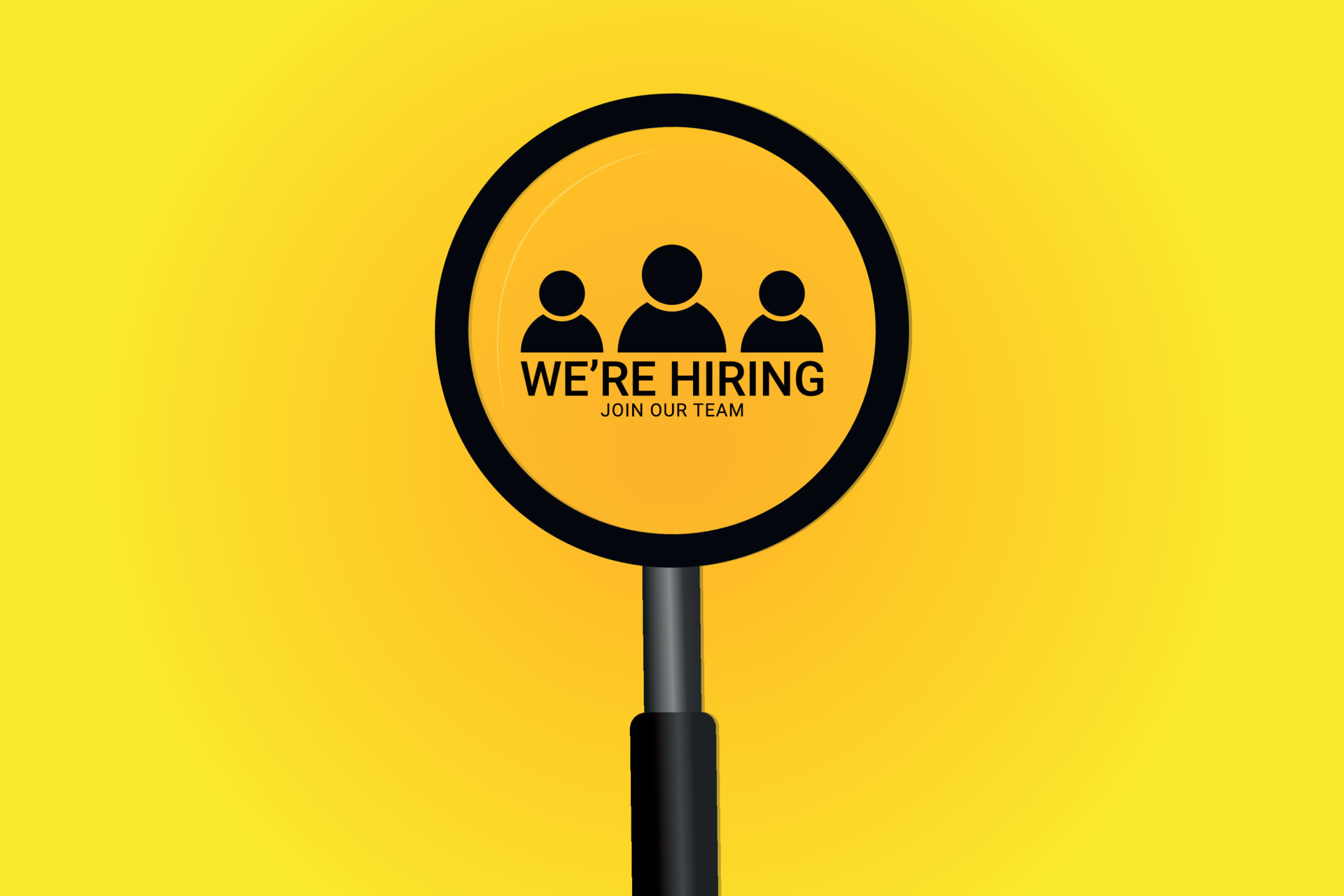 We are hring poster with magnifying glass open job vacancy background
