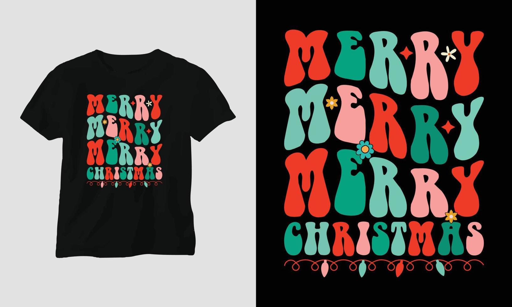 feliz feliz feliz navidad - groovy christmas svg diseño de camisetas y prendas de vestir vector