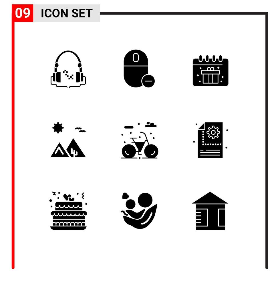 Universal Icon Symbols Group of 9 Modern Solid Glyphs of city egypt remove desert arabia Editable Vector Design Elements