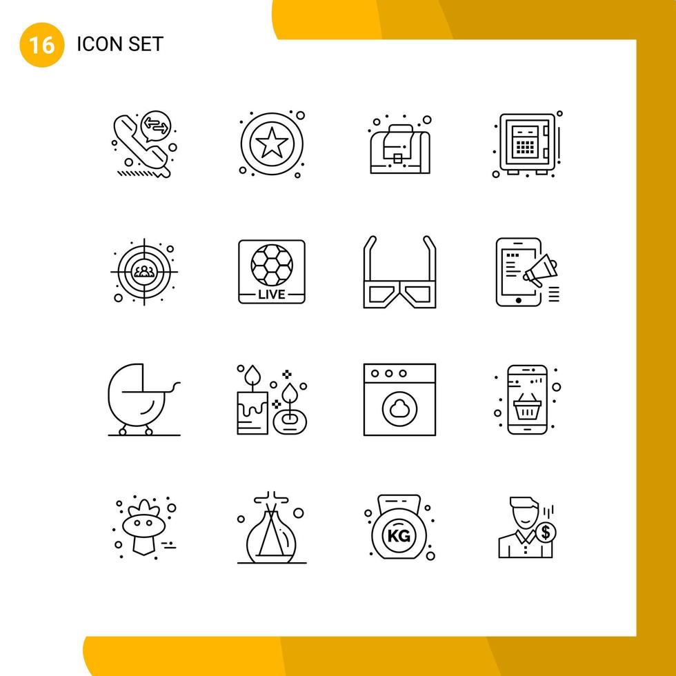 Set of 16 Commercial Outlines pack for live users bag target money Editable Vector Design Elements