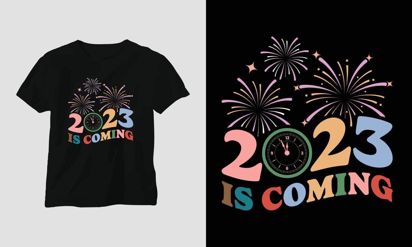 Se acerca 2023: maravilloso diseño de camiseta y ropa de año nuevo 2023 vector