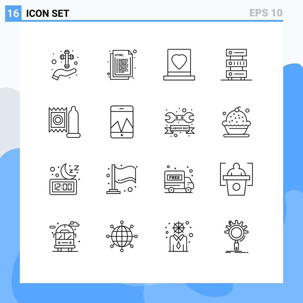 16 Creative Icons Modern Signs and Symbols of hosting data web passion love Editable Vector Design Elements