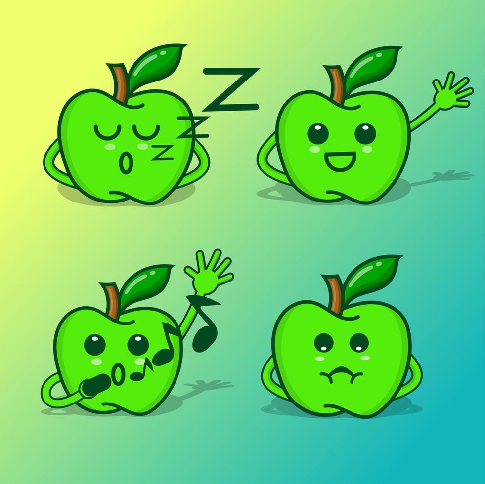 Green Apple Character Isolated Design EPS Vector Cartoon Style