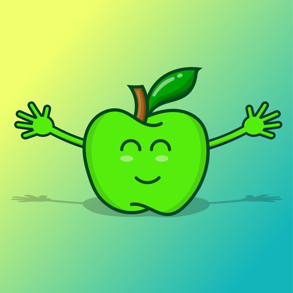 Green Apple Character Isolated Design EPS Vector Cartoon Style