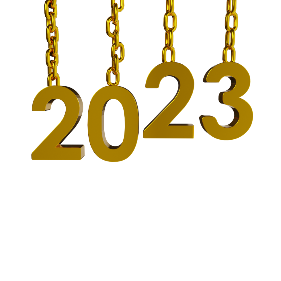 Gold 2023 new year 3d rendering isolated on transparent background png