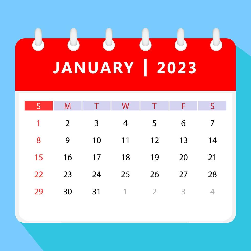 January 2023 calendar template. Vector design.