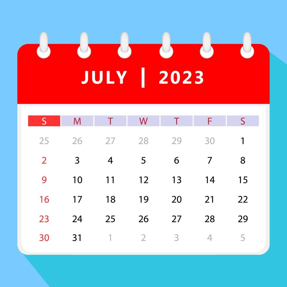 plantilla de calendario de julio de 2023. diseño vectorial vector