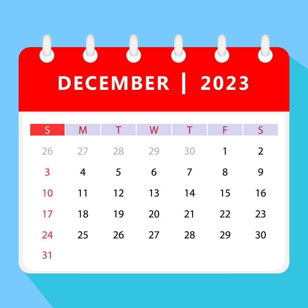 December 2023 calendar template. Vector design.