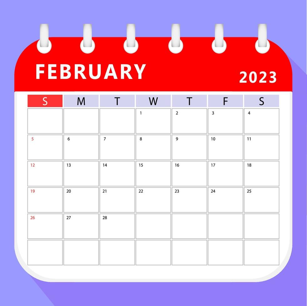 February 2023 calendar planner template. Vector design.