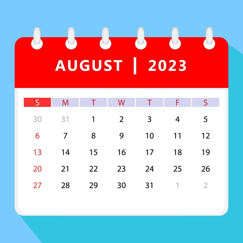 August 2023 calendar template. Vector design.